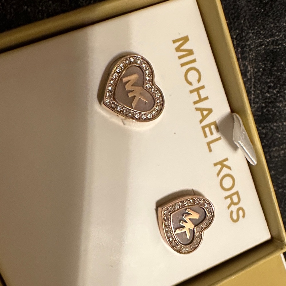 Michael Kors Gold and Brown Heart Earrings - Picture 6 of 11